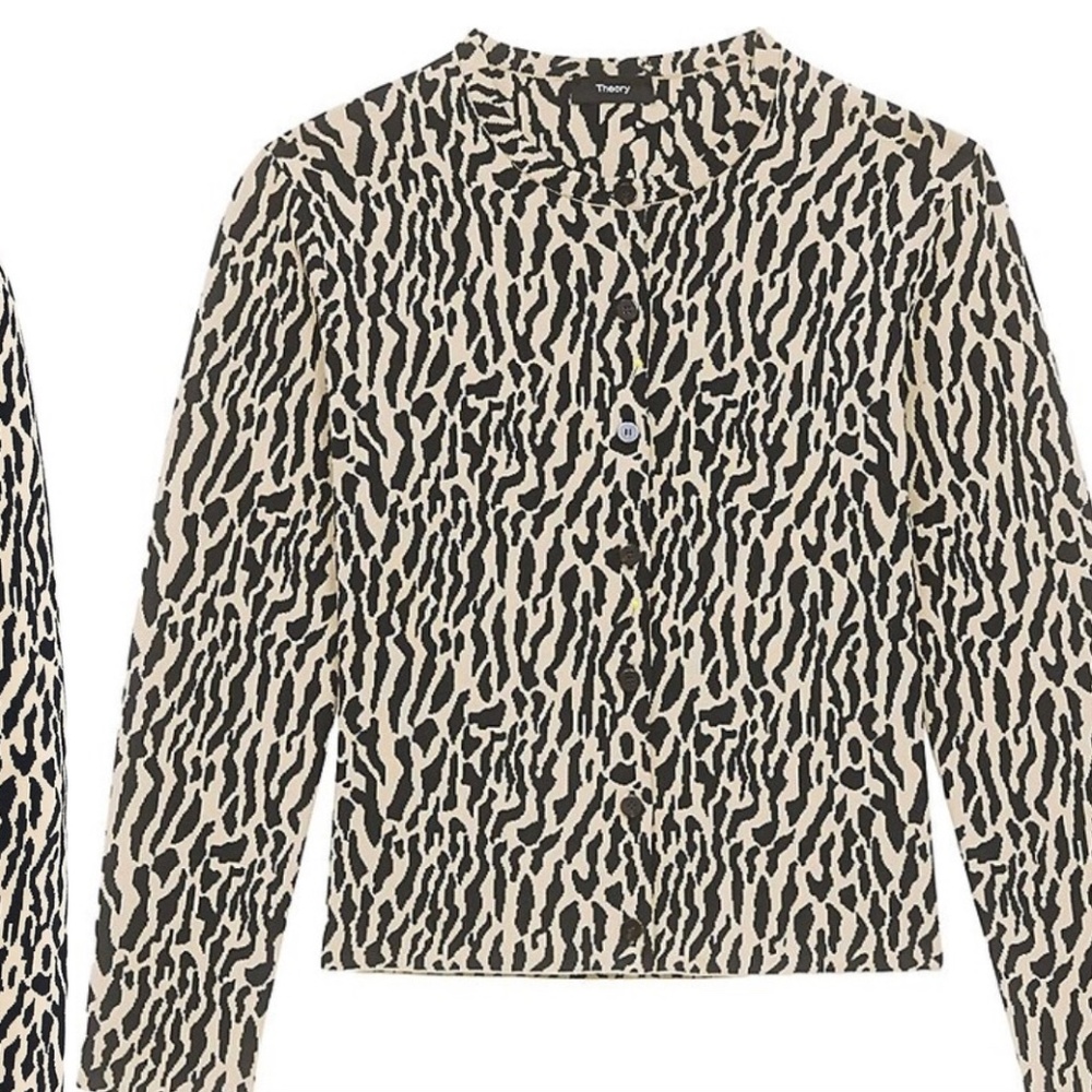 Theory cheetah print cardigan, small